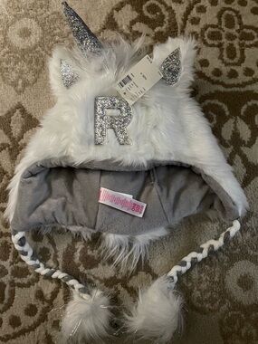 Sparkle Unicorn Faux Fur Pom Beanie Hat - White
